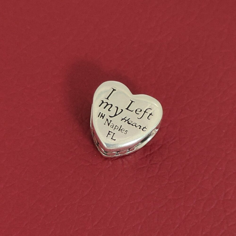 Pandora Charm "I Left My Heart in Naples FL" Exclusive Heart Charm S925 Sliver